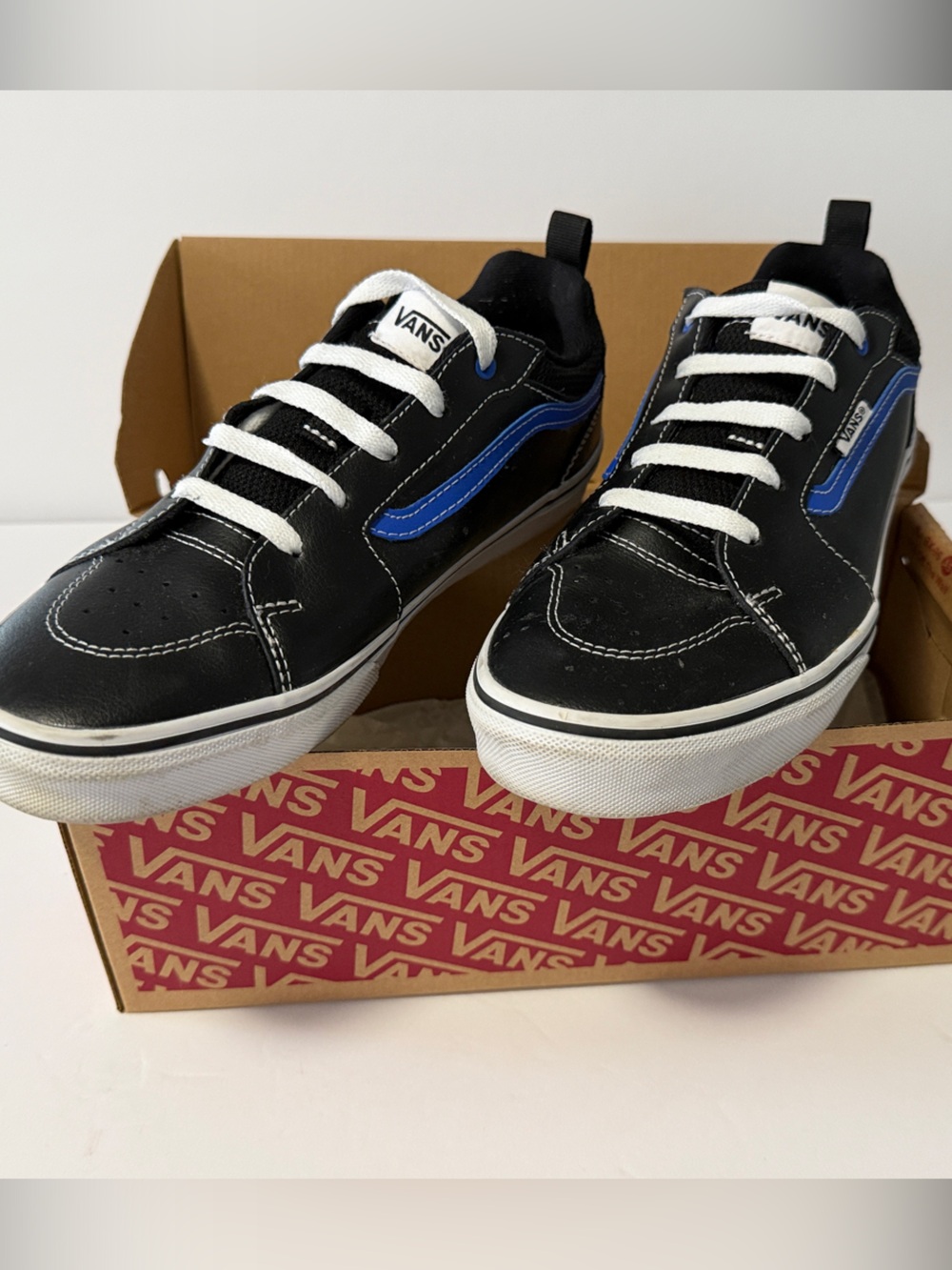 Vans Kids Black Sneakers with Blue Side Stripe